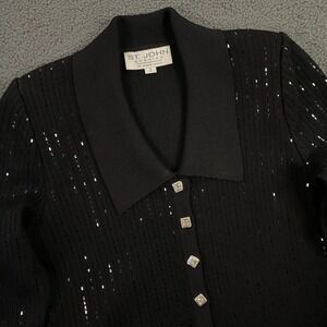 St John Evening Cardigan Jacket size 2 Sequine Rhinestone Santana Knit Black